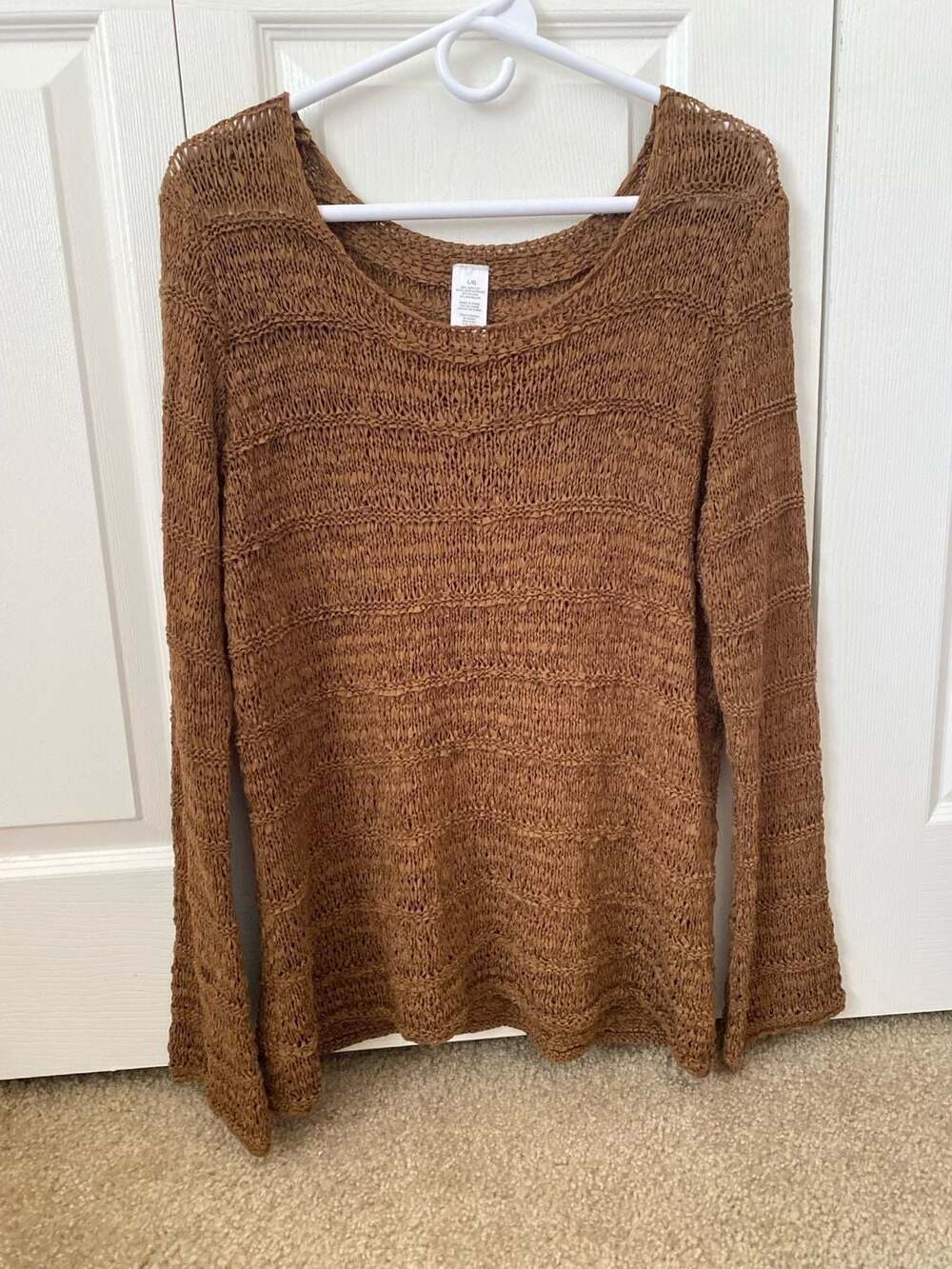 FSC Open Knit Braided Stripe Sweater in Copper, Women's Size Large